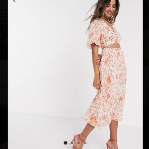 ASOS design wrap around pleated midi dress in floral print